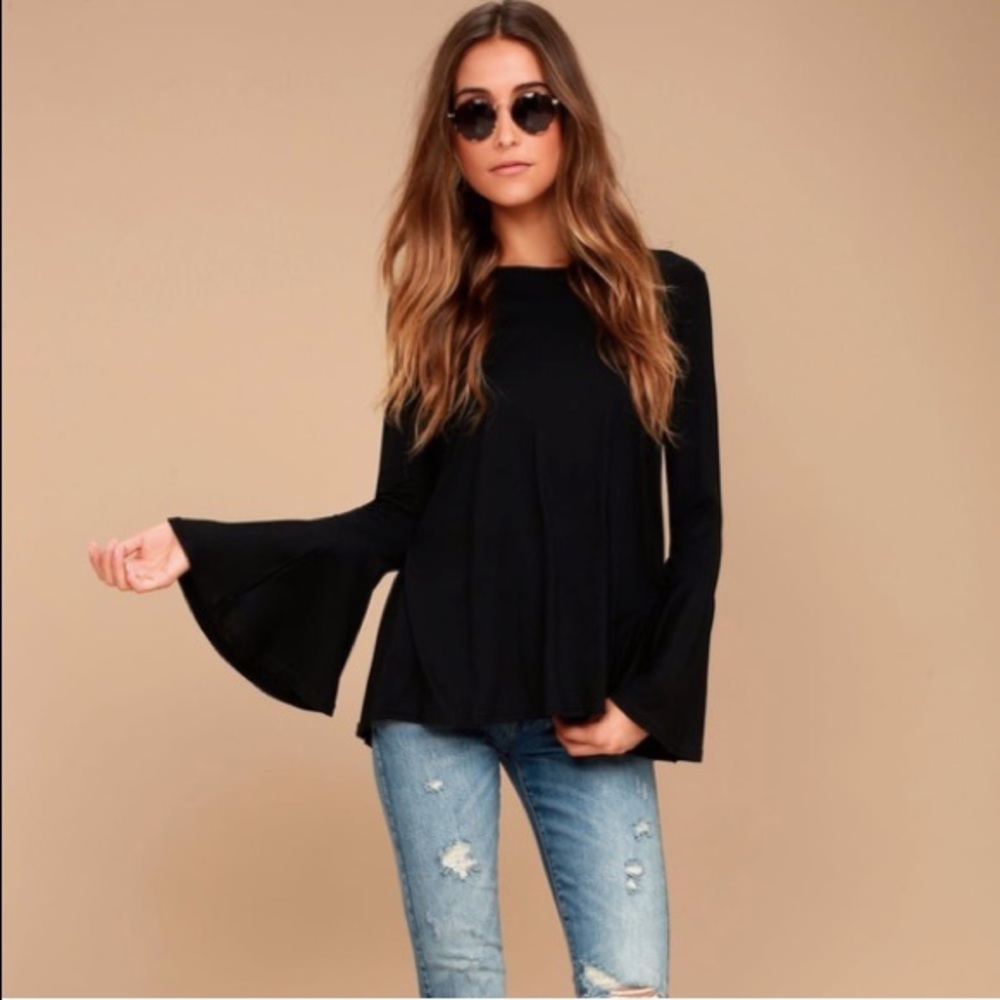 Lulus Backless Black Longsleeve Flounce Top